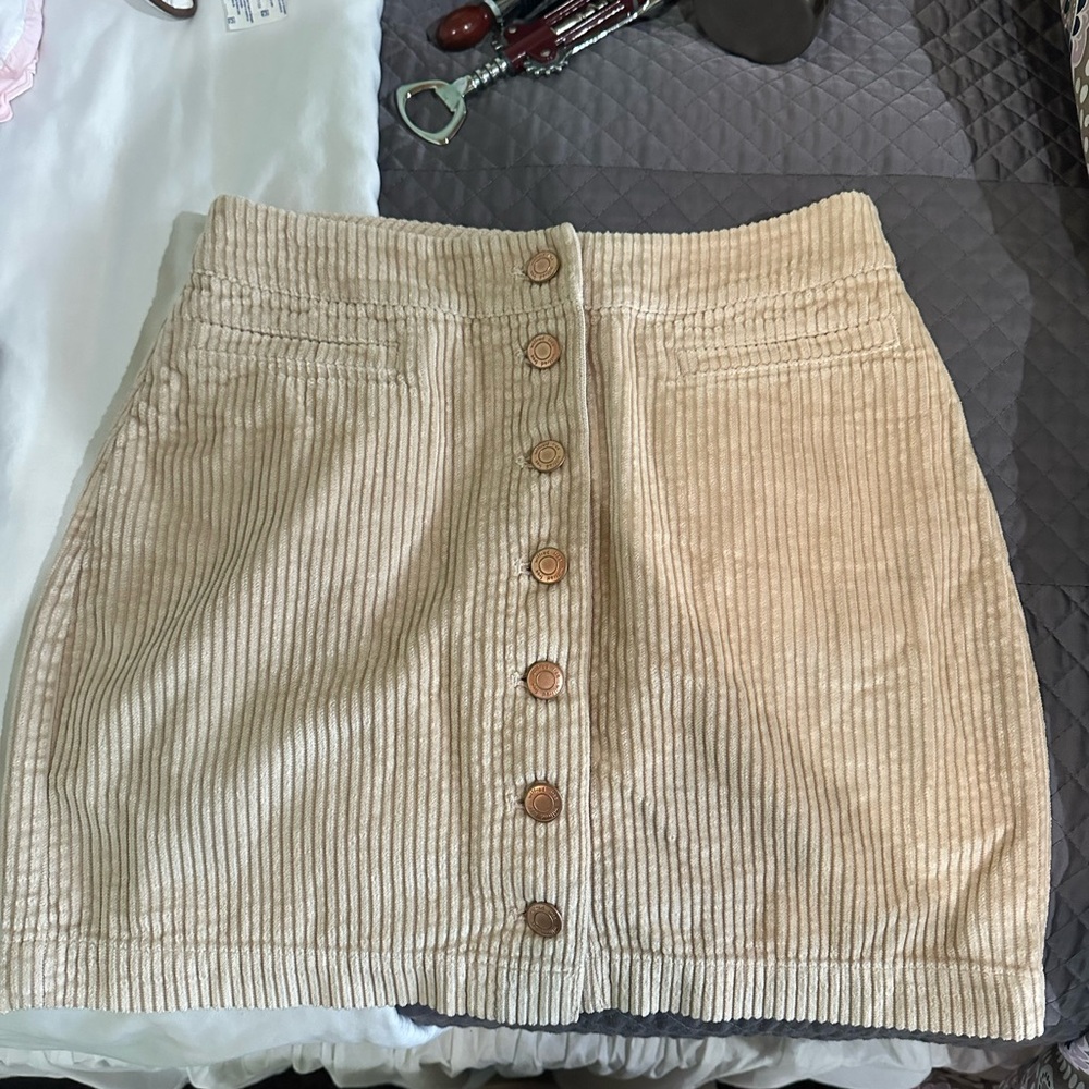 Wilfred Tan Corduroy Button-Down Mini Skirt